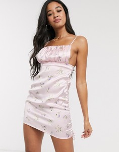 Платье-комбинация с цветочным принтом ASOS DESIGN-Розовый