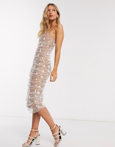 Платье миди со сборками и цветочной 3D-отделкой Forever U-Бежевый