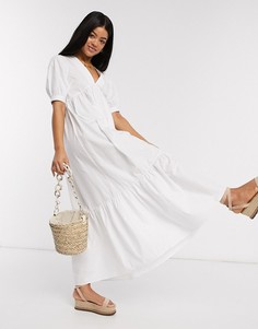 Белое платье макси с V-образным вырезом спереди и сзади ASOS DESIGN-Белый