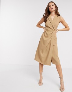 Бежевое платье миди с запахом Closet London-Коричневый