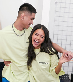 Желтая oversized-футболка с фактурным логотипом COLLUSION Unisex-Желтый