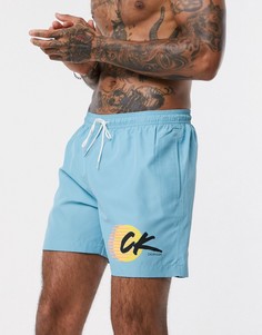 Шорты для плавания из переработанных материалов с логотипом Calvin Klein Wave-Синий