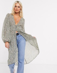 Черная блузка с цветочным принтом Miss Selfridge-Черный
