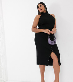 Черная облегающая трикотажная юбка от комплекта с пуговицами Fashionkilla Plus-Черный