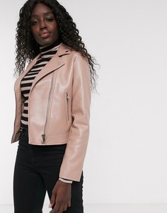 Розовая байкерская куртка из искусственной кожи ASOS DESIGN-Розовый