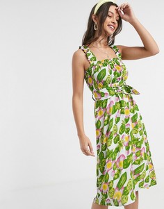 Платье миди без рукавов с поясом и цветочным принтом Faithfull-Зеленый
