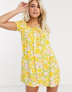 Платье мини с квадратным вырезом и цветочным принтом Faithfull-Желтый