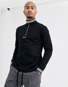 Черный свитшот с воротом-трубой, вышивкой и логотипом Topman