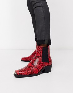 Красные ботинки челси на кубинском каблуке в ковбойском стиле ASOS DESIGN-Красный