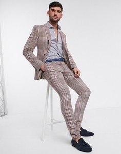 Бежевые супероблегающие брюки в клетку ASOS DESIGN-Бежевый