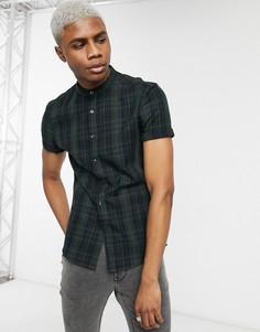 Приталенная рубашка цвета хаки в клетку с воротником на пуговице ASOS DESIGN-Зеленый