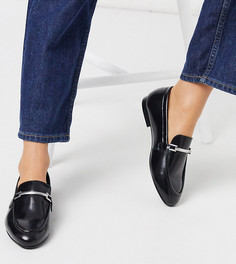 Черные кожаные лоферы с цепочками ASOS DESIGN Wide Fit-Черный