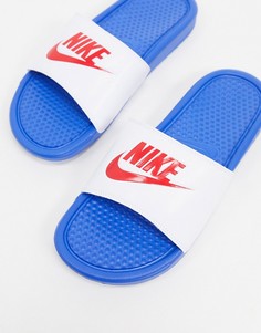 Шлепанцы белого/синего цвета Nike Benassi JDI-Белый