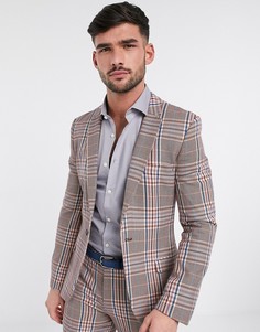 Бежевый супероблегающий пиджак в клетку ASOS DESIGN