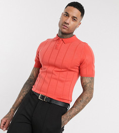 Футболка-поло кораллового цвета в рубчик ASOS DESIGN Tall-Розовый