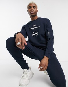 Спортивный костюм с джоггерами скинни и надписью "authentique" ASOS DESIGN-Темно-синий