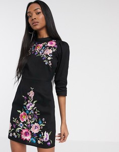 Черное платье мини с вышивкой ASOS DESIGN-Черный