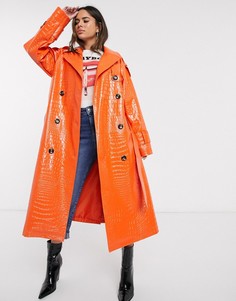 Оранжевый oversized-тренч с крокодиловым рисунком ASOS DESIGN