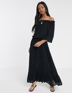 Черное фактурное платье макси с открытыми плечами ASOS DESIGN-Черный