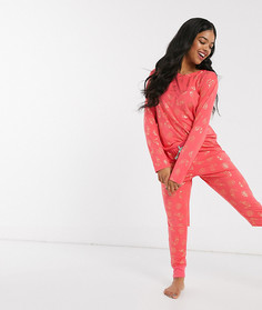 Розовый пижамный комплект с золотистым принтом Chelsea Peers-Мульти