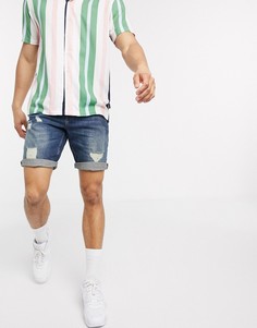 Темные узкие джинсовые шорты с рваной отделкой ASOS DESIGN-Синий