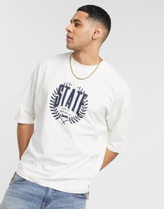 Бежевая футболка oversized с принтом ASOS DESIGN-Белый
