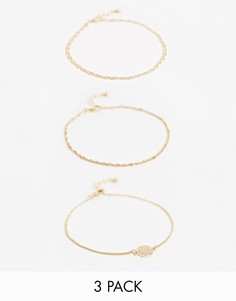 Набор из 3 браслетов на ногу ASOS DESIGN-Золотой