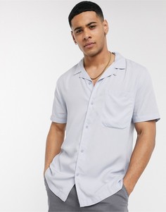 Голубая рубашка с короткими рукавами и отложным воротником Topman-Синий