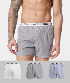 Набор из 3 боксеров-брифов (однотонные, в полоску) ASOS DESIGN - Скидка-Мульти