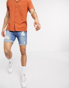 Синие джинсовые шорты скинни со рваной отделкой ASOS DESIGN-Синий