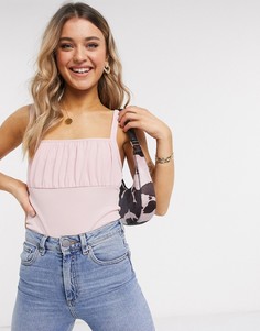 Бледно-розовый топ на бретельках со сборками на груди New Look
