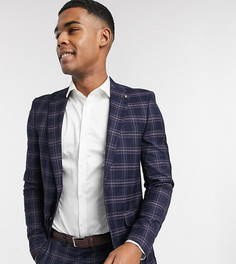 Темно-синий приталенный пиджак в шотландскую клетку Burton Menswear