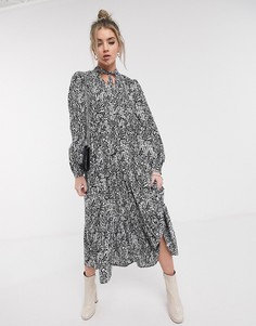 Ярусное платье миди с зебровым принтом Topshop-Черный