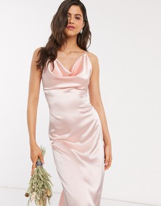Светло-розовое атласное платье макси TFNC Bridesmaid-Розовый