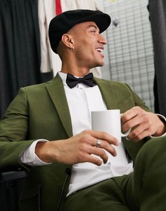 Приталенный льняной пиджак цвета хаки Shelby & Sons-Зеленый