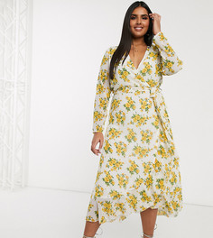 Чайное платье миди с запахом и цветочным принтом Missguided Plus-Мульти