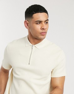 Бежевое поло из плотного вафельного трикотажа с молнией ASOS DESIGN-Бежевый
