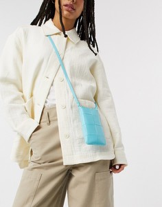 Голубой чехол для телефона с ремешком через плечо и плетеным дизайном ASOS DESIGN-Синий