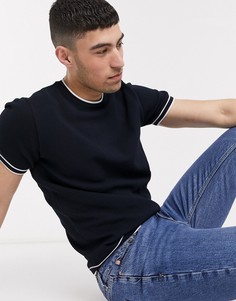Темно-синяя трикотажная футболка узкого кроя River Island-Темно-синий