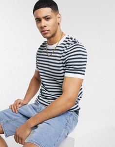 Темно-синяя трикотажная футболка в полоску New Look-Синий
