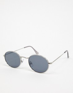 Овальные серебристые солнцезащитные очки с черными линзами Topman-Серебряный