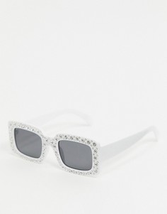 Солнцезащитные очки в квадратной оправе со стразами ASOS EDITION-Белый