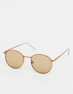 Круглые солнцезащитные очки в металлической оправе ASOS DESIGN-Коричневый
