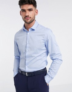 Голубая приталенная рубашка ASOS DESIGN-Синий