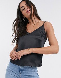 Черный атласный топ на бретельках ASOS DESIGN