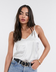 Атласный топ цвета слоновой кости на бретельках ASOS DESIGN-Белый