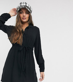Черное платье-рубашка с присборенной талией New Look Petite-Черный