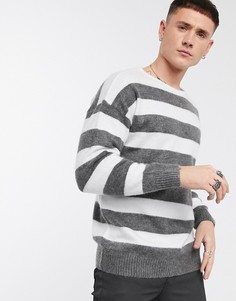Серо-белый oversize-джемпер в полоску с овальным вырезом ASOS DESIGN-Серый