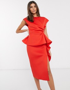 Красное платье-футляр миди с баской ASOS DESIGN-Красный