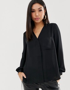 Черная блузка с длинными рукавами и карманом ASOS DESIGN-Черный